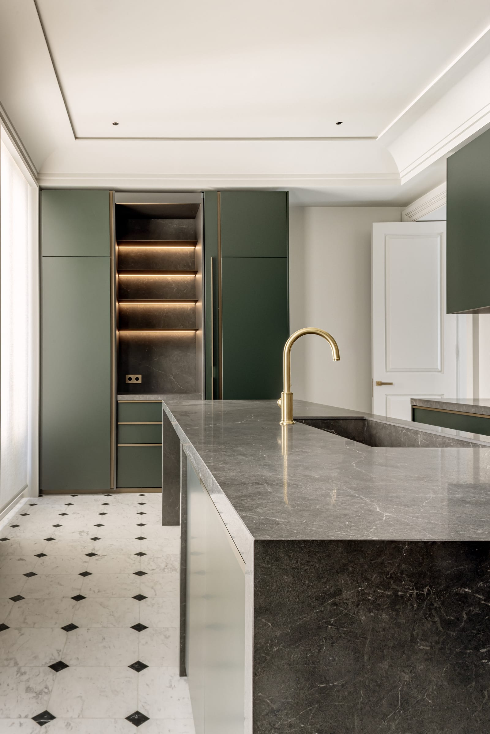 Kitchen, pocket cabinet